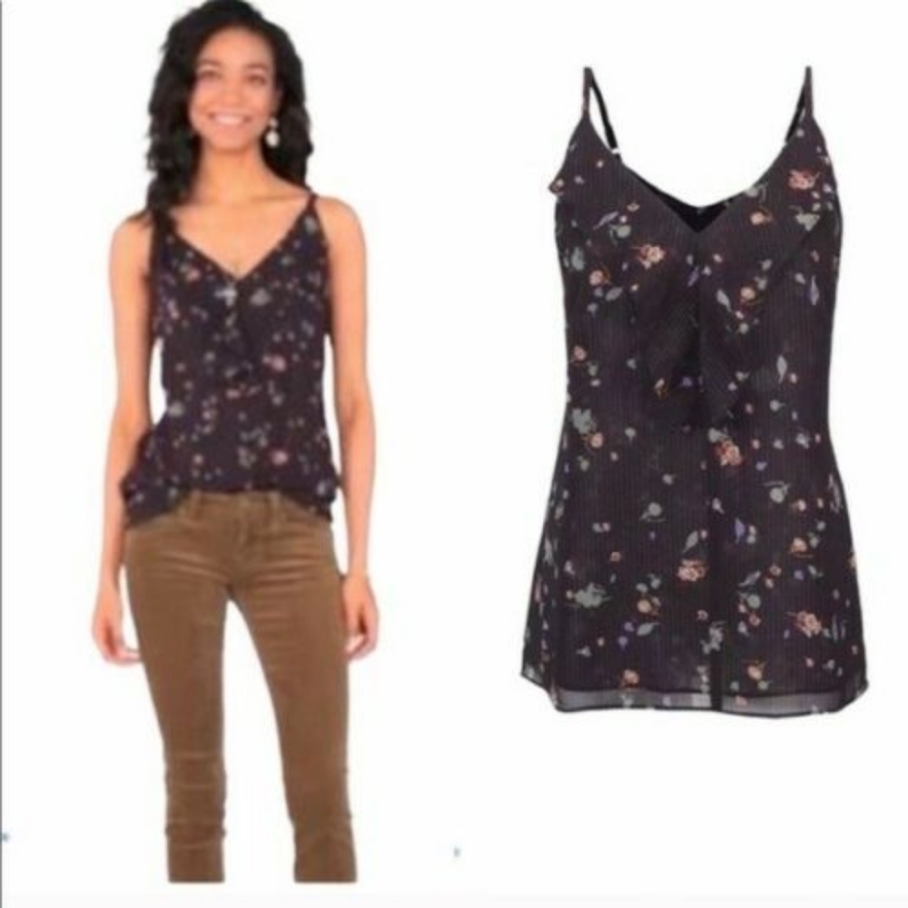 Cabi Sleeveless Pinstripes Floral Adjustable Straps Blouse